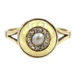 Early 20th century gold old cut diamond and pearl cluster ring