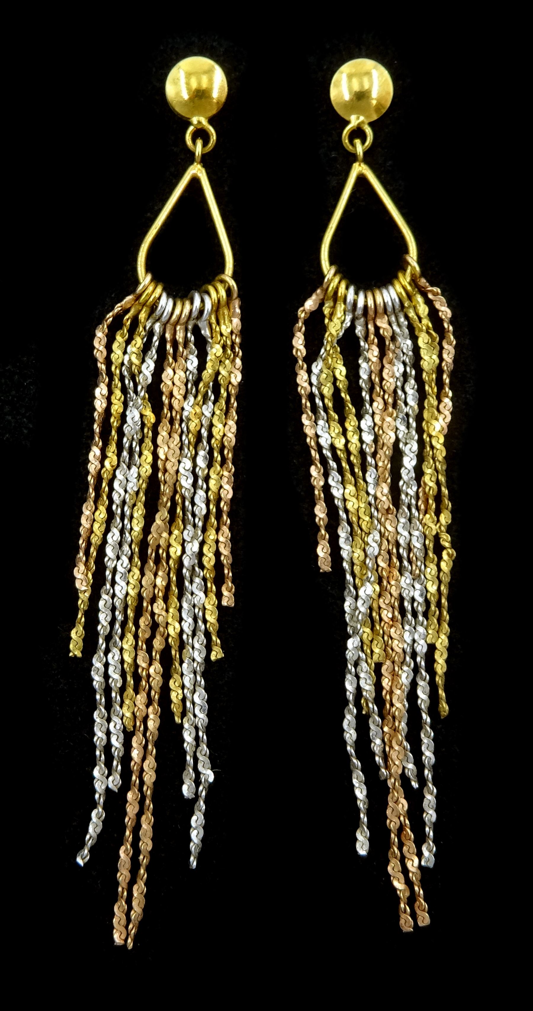 Pair of tri-coloured gold tassel stud earrings