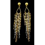 Pair of tri-coloured gold tassel stud earrings