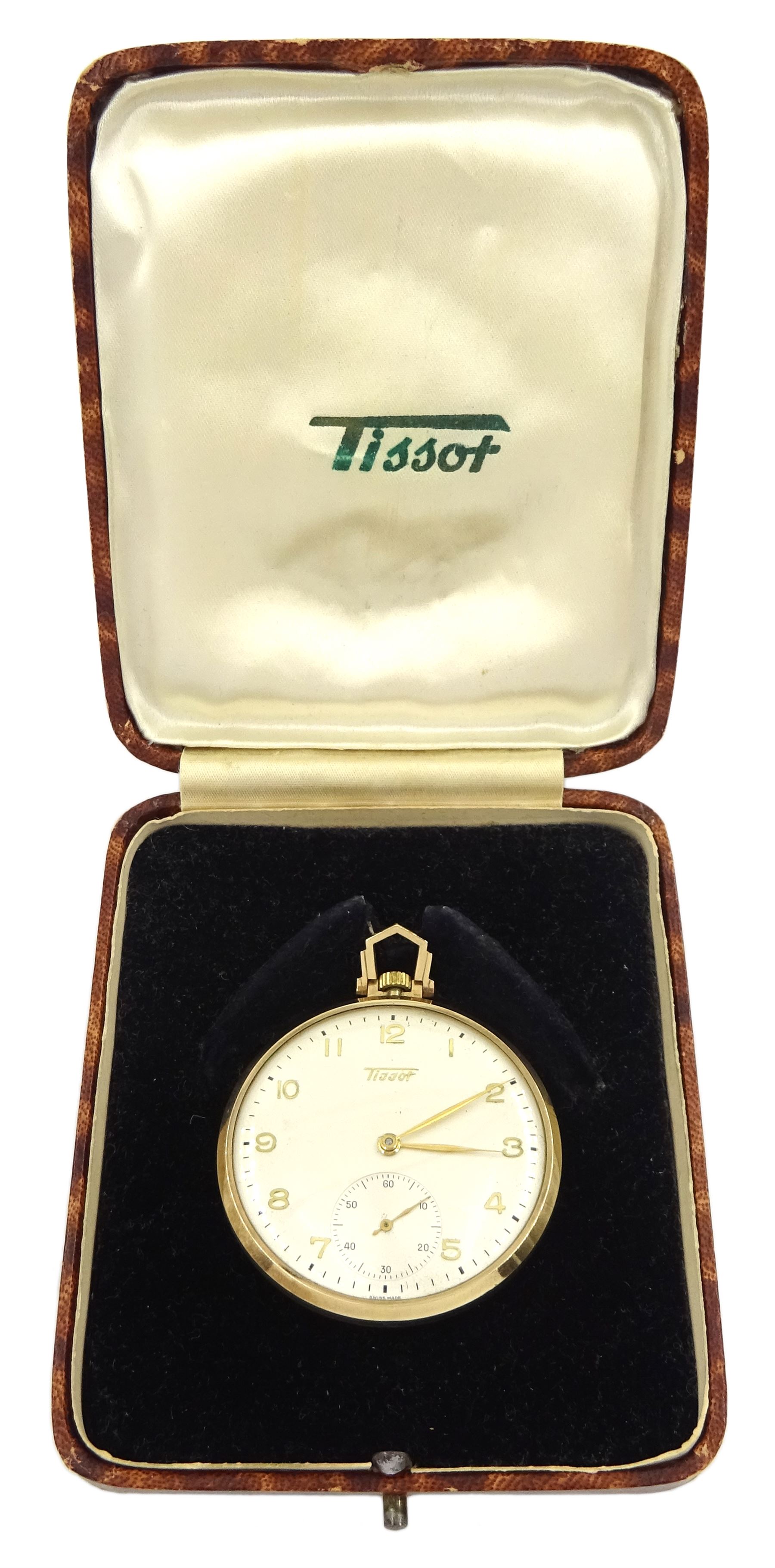 9ct gold open face keyless lever pocket watch by Tissot - Image 2 of 3