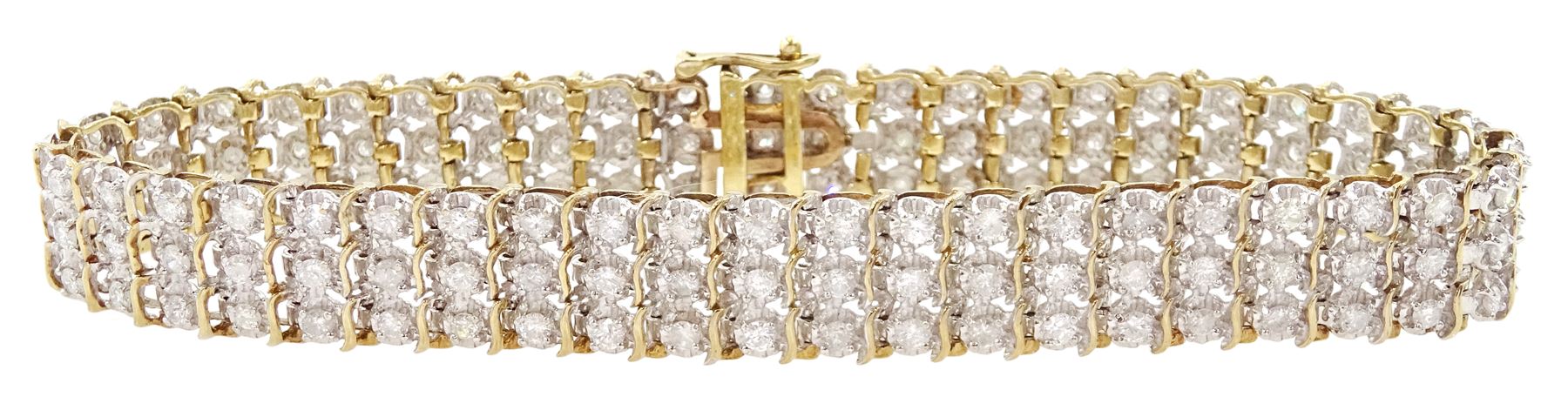 9ct gold three row diamond bracelet
