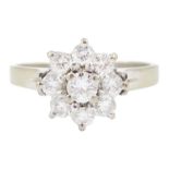 18ct white gold seven stone round brilliant cut diamond cluster ring