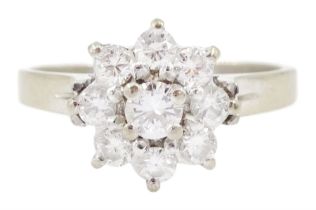 18ct white gold seven stone round brilliant cut diamond cluster ring