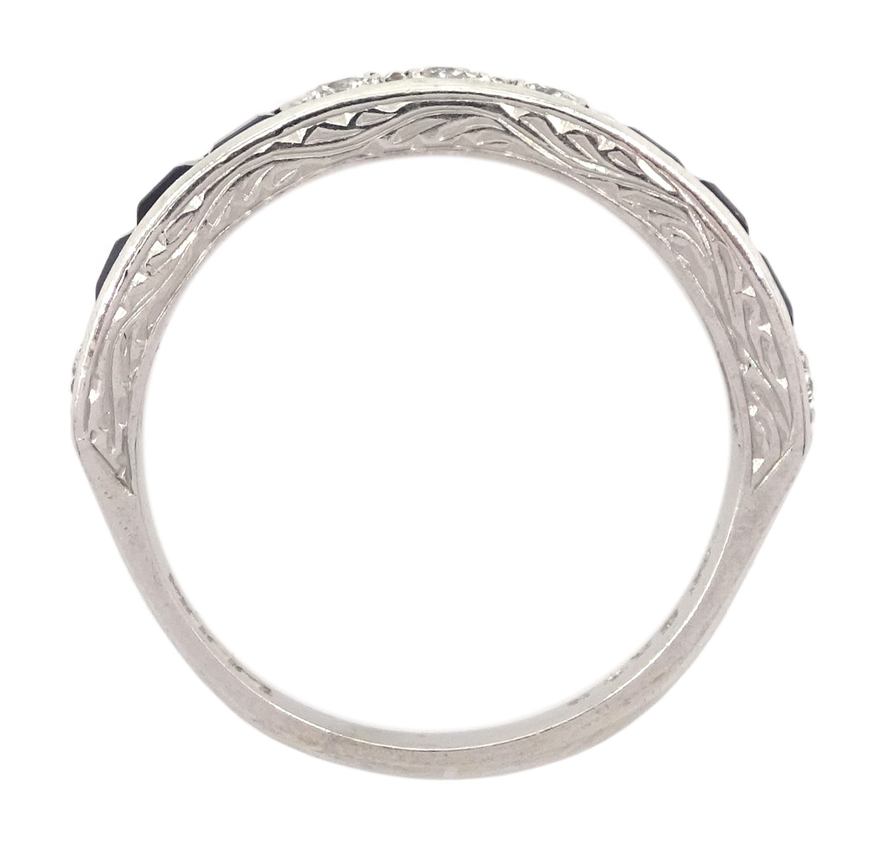 18ct white gold round brilliant cut diamond and calibre cut sapphire half eternity ring - Image 4 of 4