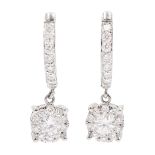 Pair of 18ct white gold round brilliant cut diamond pendant earrings