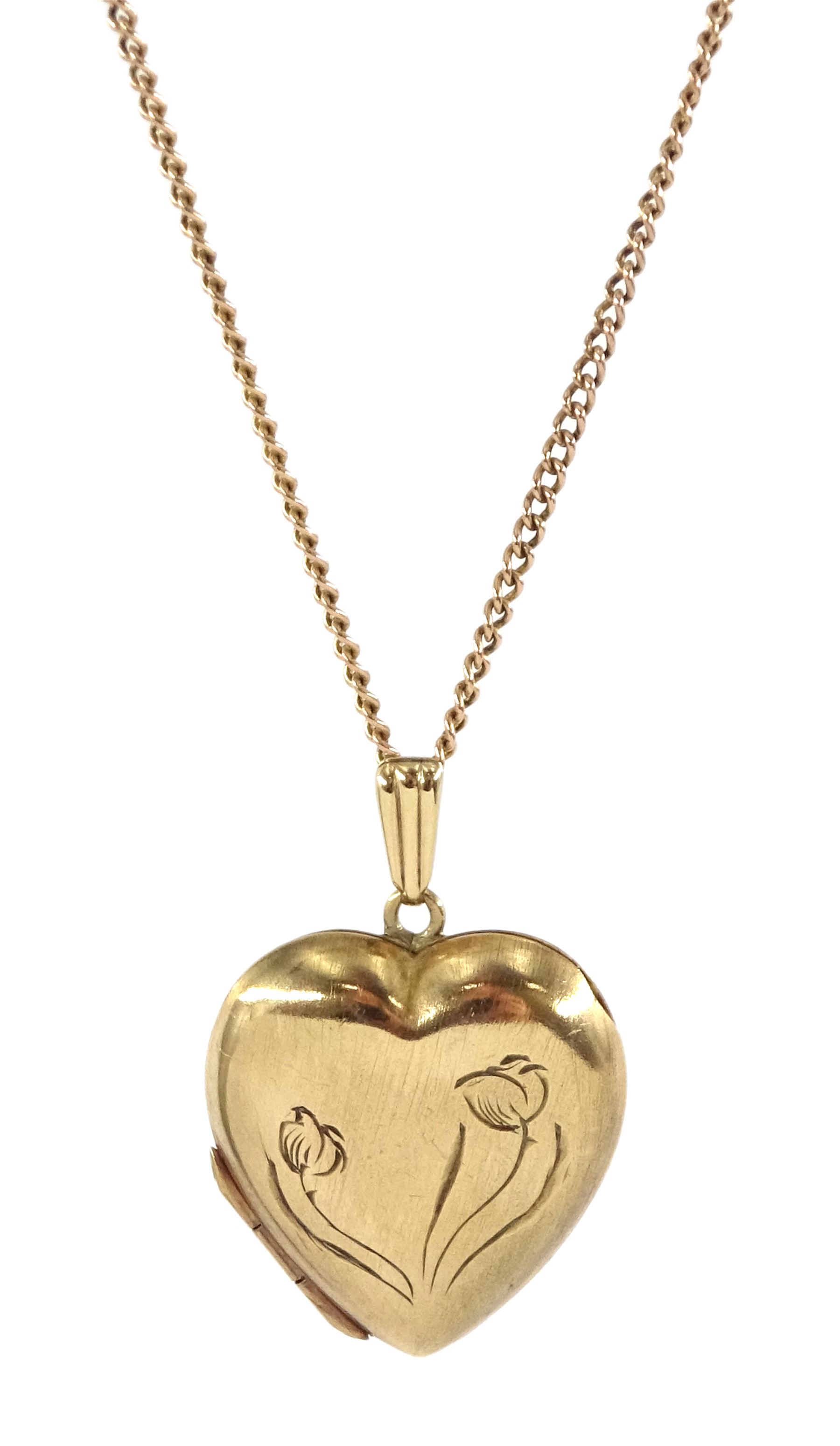 9ct gold foliate engraved heart locket pendant