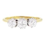 18ct gold three stone transitional cut diamond ring