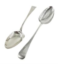 Pair of George III Exeter silver Hanoverian pattern table spoons