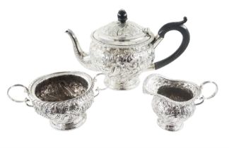 Late Victorian silver three piece bachelors tea service