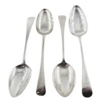 Four George III and later silver Old English pattern table spoons