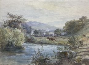 English School (Late 19th century): Horses Grazing on the Riverside