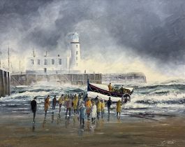 Robert Sheader (British 20th Century): Lifeboat on Scarborough Shores