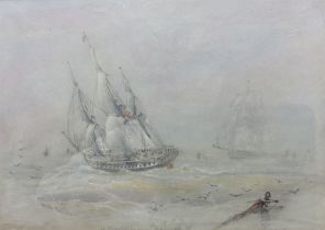 William John Leathem (British 1815-1857): 'A Frigate Beating to Windward'