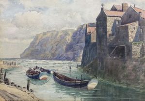 Edward Binns (British Early 20th Century): Staithes Harbour