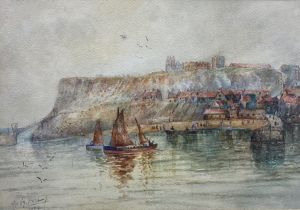 Austin Smith (British Early 20th Century): Whitby Abbey from Across the Harbour