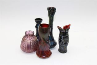 Five Austrian Art Nouveau glass vases
