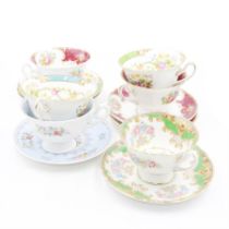 Six Shelley cabinet cups and saucers in various patterns