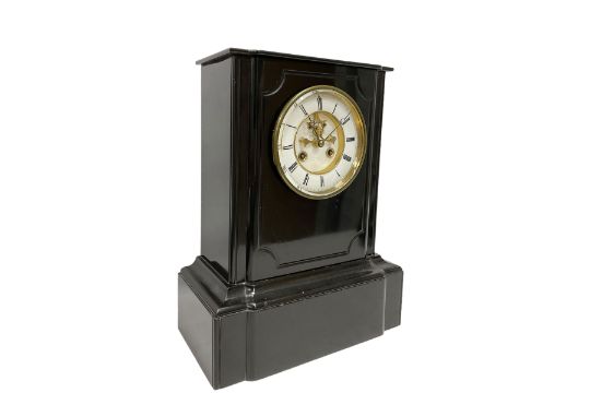 French - late 19th century 8-day mantle clock in a polished Belgium slate case - Image 2 of 5