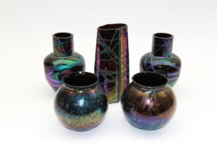 Five Austrian Art Nouveau purple glass vases
