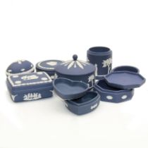 Wedgwood dark blue Jasperware covered trinket boxes of various shapes