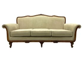 French design stained beech framed three-seat sofa