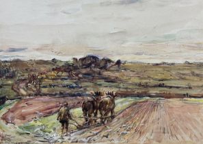 Rowland Henry Hill (Staithes Group 1873-1952): Ploughing Scene