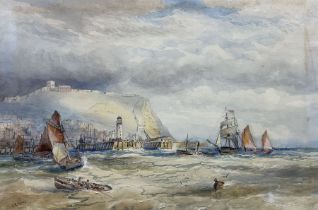 Robert Ernest Roe (British 1852-c.1921): Paddle Steamer and Sailing Vessels outside Scarborough Harb