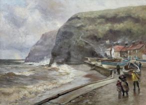 Robert Jobling (Staithes Group 1841-1923): A Blustery Day - Staithes
