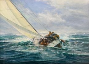 Brian Mays (British 1935-2023): Yacht at Full Tilt in Choppy Waters