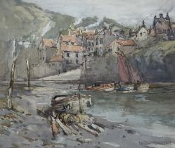 Nelson Ethelred Dawson (British 1860-1941): Fishing Boats at Low Tide Robin Hoods Bay