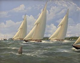 Michael J Whitehand (British 1941-): Yachts Passing the Buoy