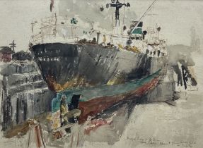 Allanson Hick (British 1898-1975): Ship in Dry Dock