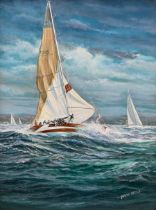 Brian Mays (British 1935-2023): 'Marionette IX at the Point of Losing her Mast - Cowes Week 1986'