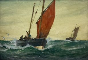 Ernest Dade (Staithes Group 1868-1934): Lowestoft Herring Boats followed by Gulls