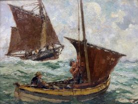 William J Mann (Scarborough early 20th century): 'A Fair Breeze' - Scarborough Yawl and Coble at Sea