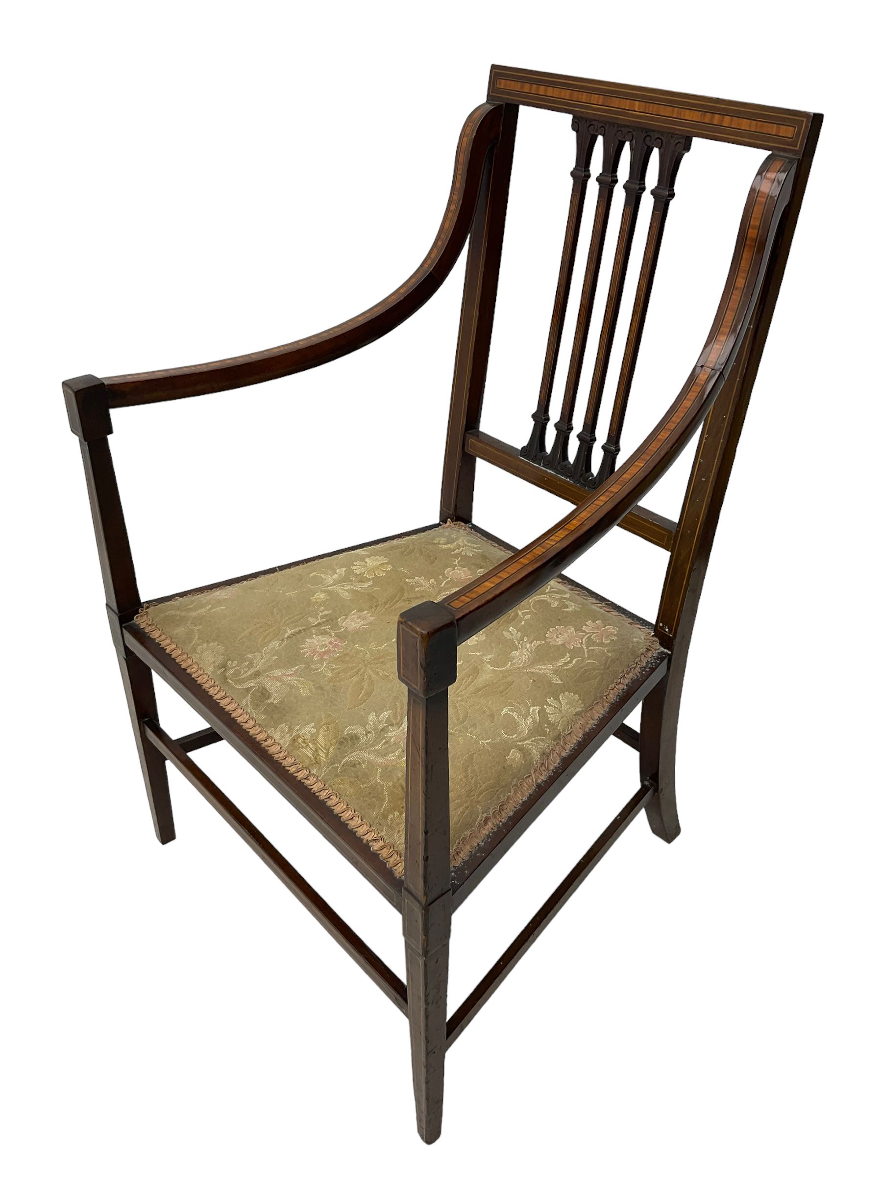 Edwardian satinwood inlaid mahogany elbow chair - Image 5 of 7