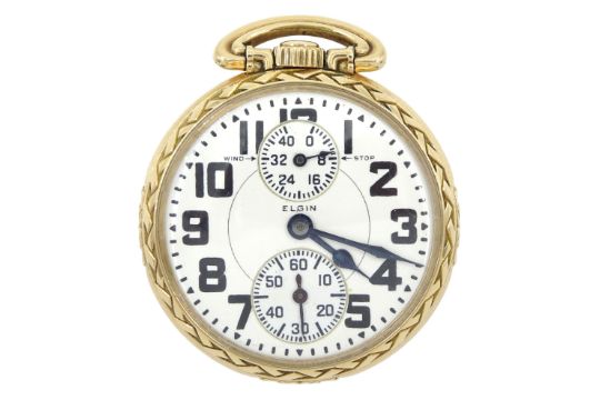 Elgin watch Co gold-plated open face B.W. Raymond 'wind stop' keyless 21 jewels - Image 1 of 4