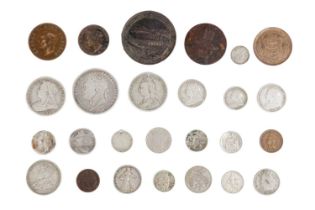 Miscellaneous GB and Foreign silver coins, a Cornish Penny and medallion