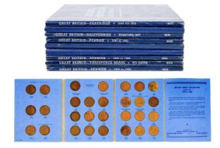 GB pre-decimal farthings to three pence brass coins in nine Whitman Folders