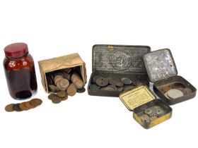 1900 Queen Victoria Boer War Gift Tin plus Georgian and later coinage