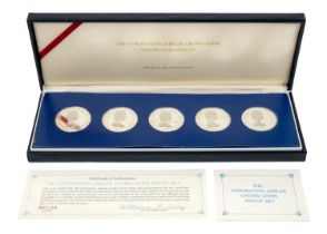 Sterling Silver Proof Crown Sized British Commonwealth 1978 Silver Jubilee coins (x5)