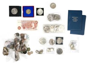 GB and Foreign silver coinage plus sundry pre-decimal coinage plus 10/- note