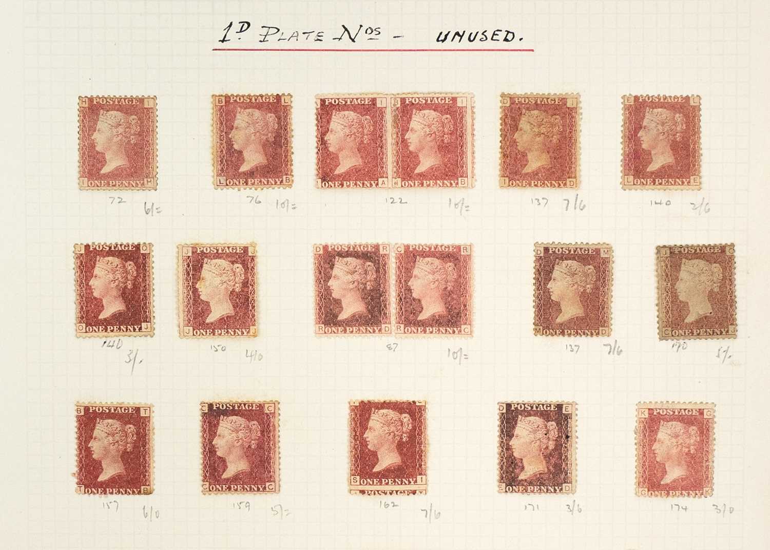 GB - QV 1d red plate numbers mint / un-used (x22) A good selection of ...