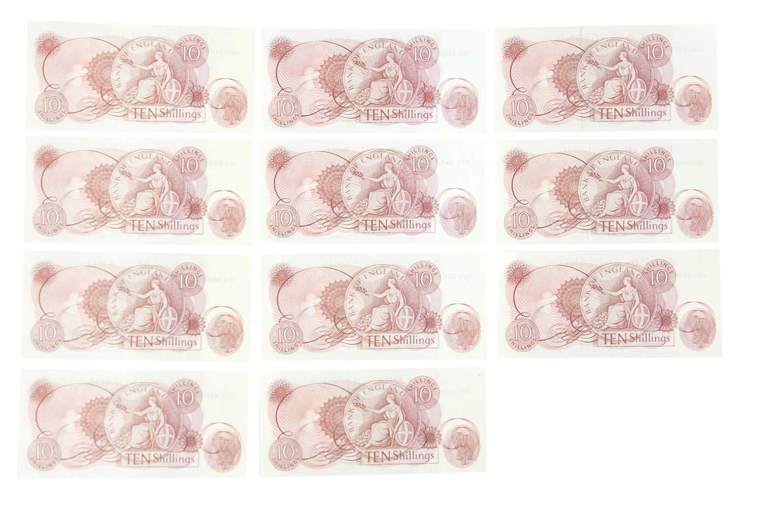 J.S. Fforde 10 shilling notes EF - UNC grade (x11) - Image 2 of 2