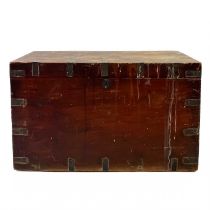 A Victorian teak brass bound campaign trunk.