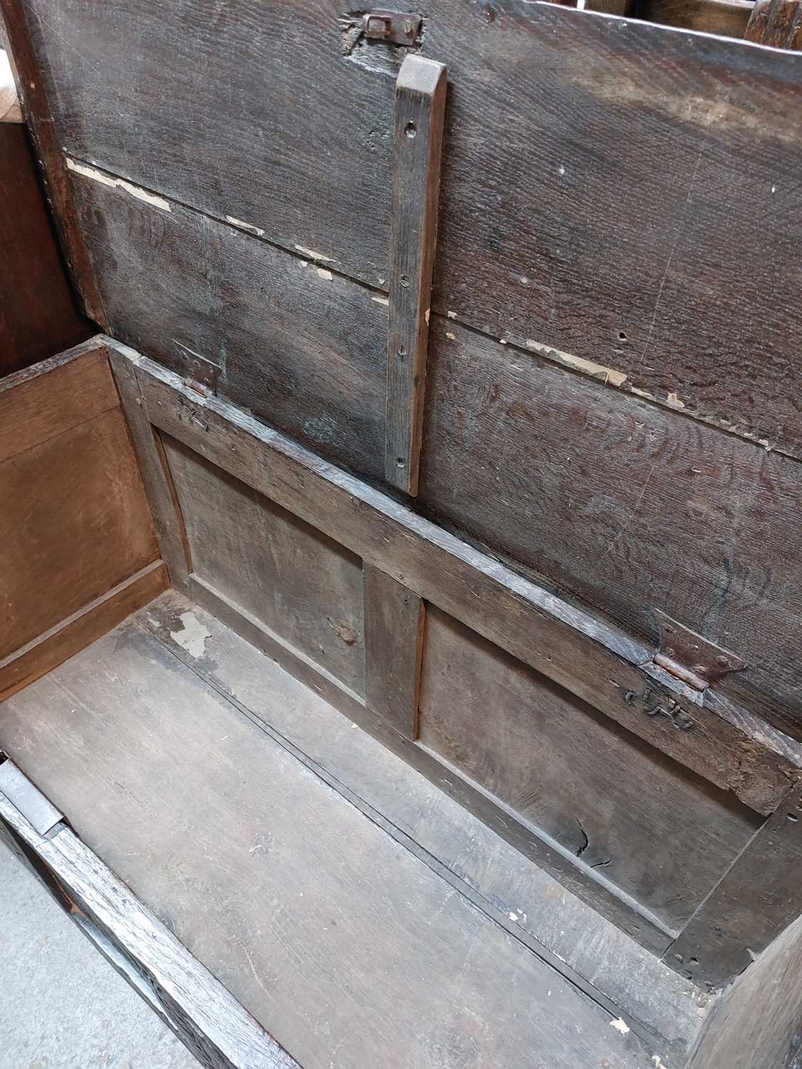 A 17th century panelled oak coffer. - Image 3 of 3
