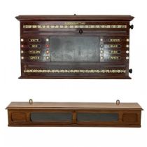 A Burroughs and Watts figured mahogany snooker and billiards scoreboard.