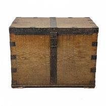 A large Victorian oak and metal bound silver chest.