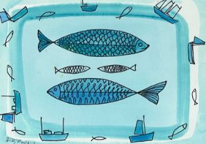 Biddy PICARD (1922-2019) Blue Boats & Mackerel, 2002