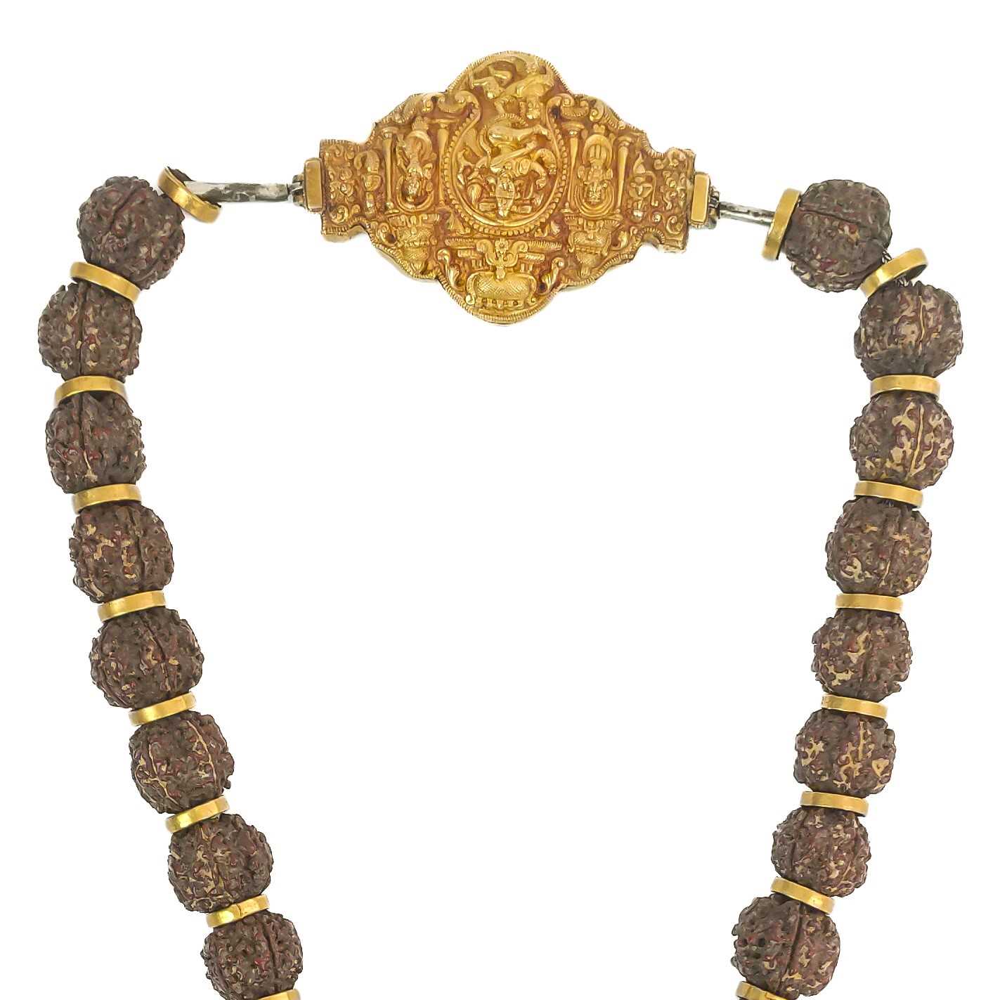 A Rudraksha gold necklace, (Gowrishankaram) Tamil Nadu, South India, 19th century. - Image 5 of 22